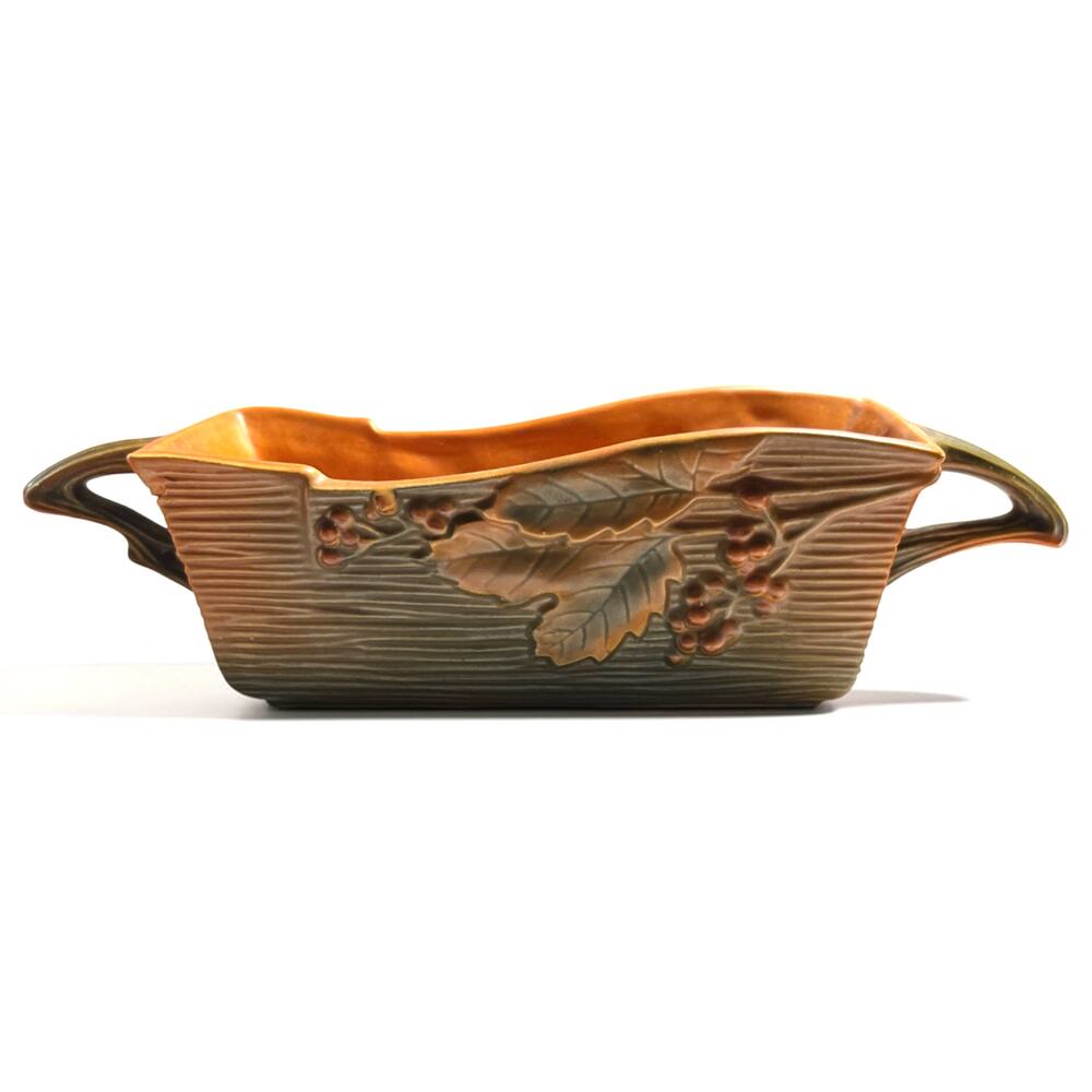 Vintage Roseville Pottery Bushberry Console Bowl 384-8 Russet Orange Terracotta
